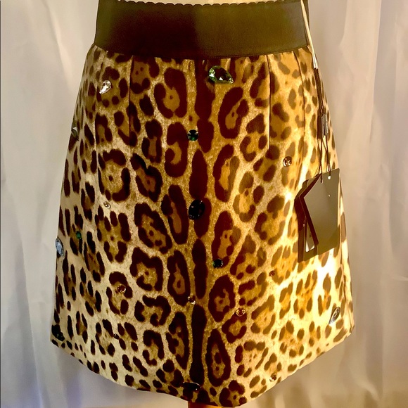 Dolce & Gabbana $1795 NWT Leopard Jeweled Skirt 4 - Picture 3 of 12
